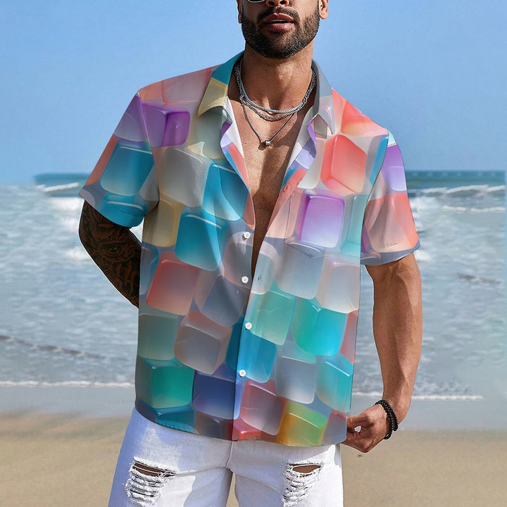 Colorful Ice Art Print Casual Short Sleeve Shirt 2411009992
