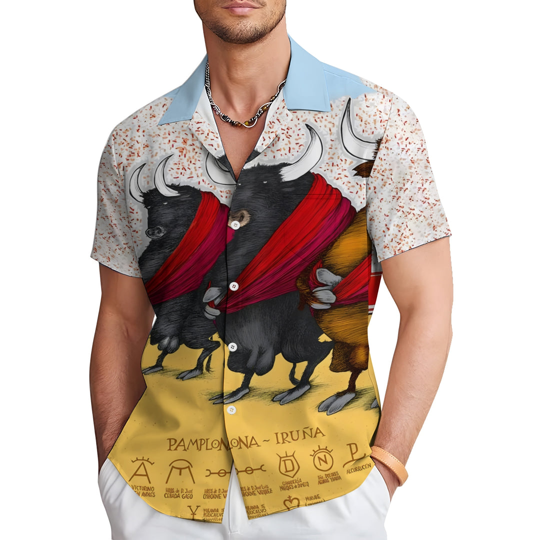 Men's Bullfighting Theme Casual Short Sleeve Shirt 2403000719