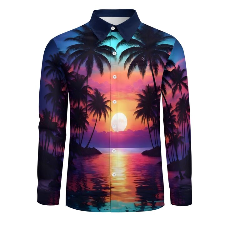 Beach Coconut Tree Sunset Gradient Hawaiian Long Sleeve Shirt 2501001611
