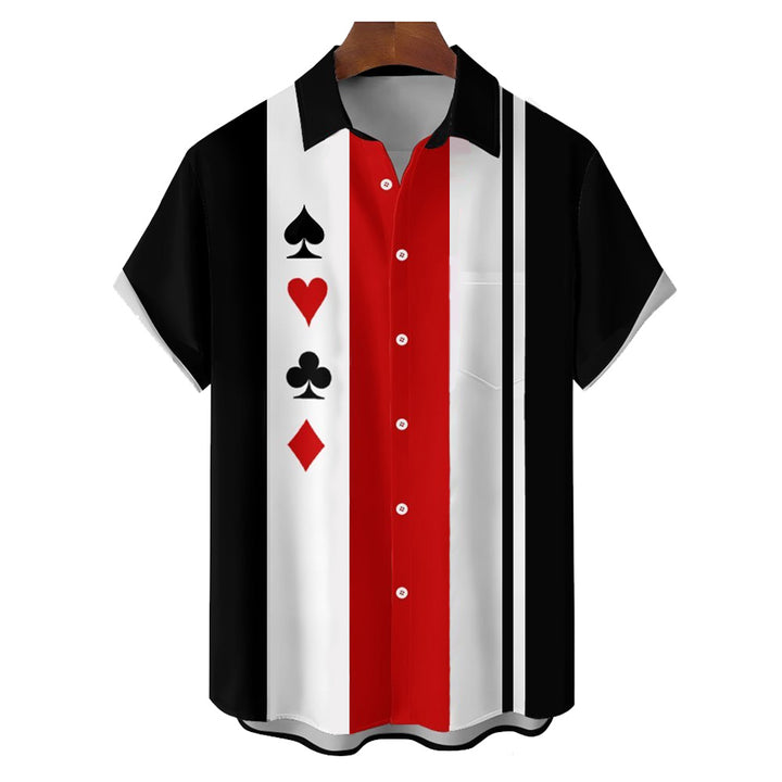 Men's Playing Card Contrasting Short Sleeve Shirt 2304104825