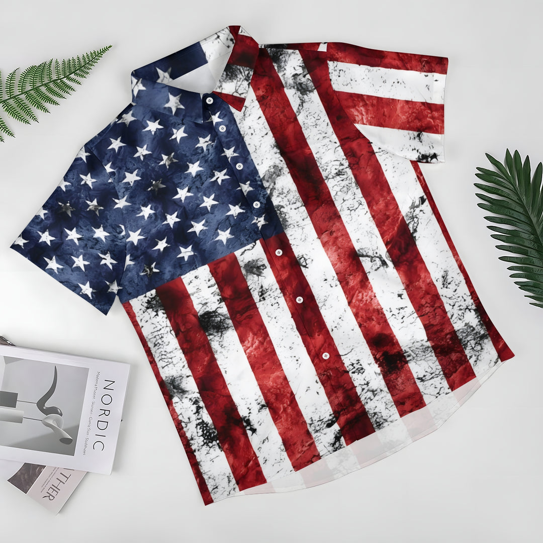 Men's Flag Patriotism Casual Short Sleeve Shirt 2404000238