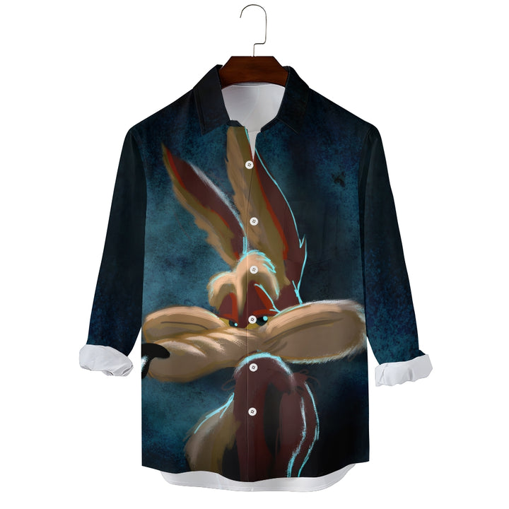 Men's Classic Retro Cartoon Print Long Sleeve Shirt 2411004137