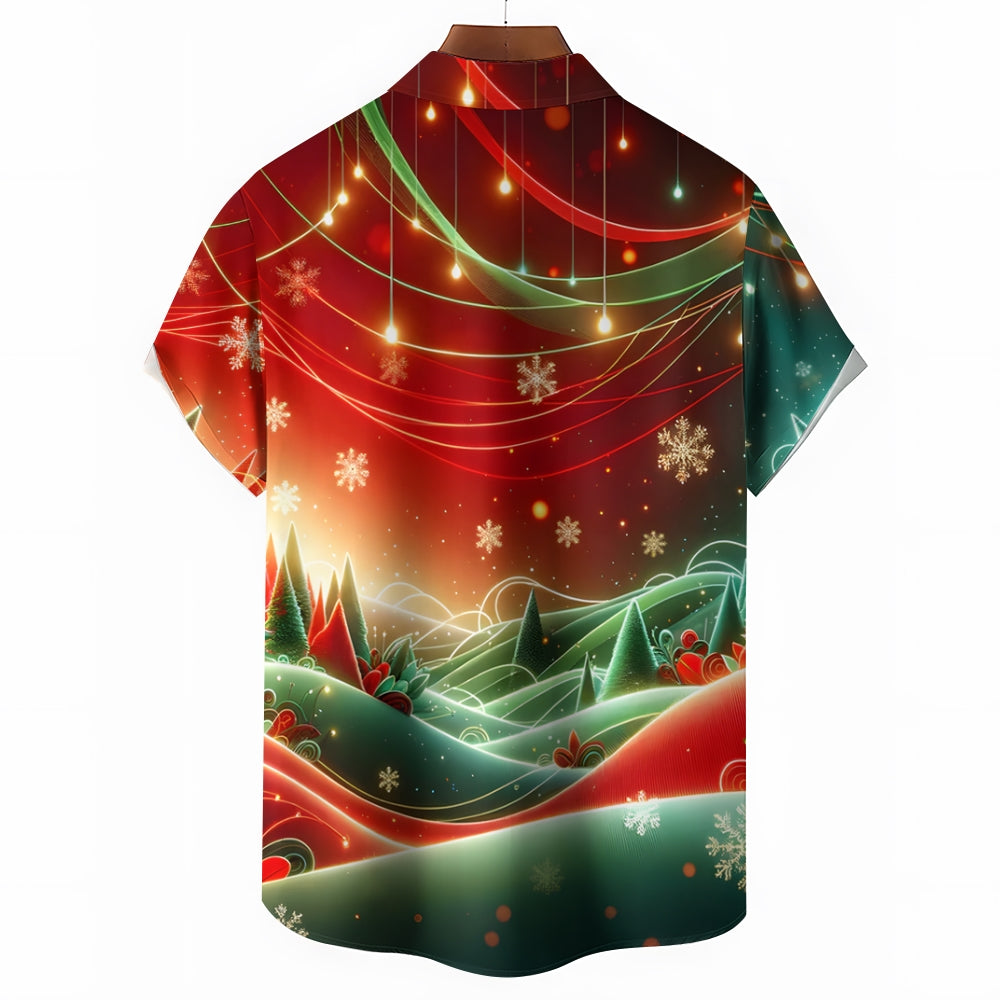 Christmas Landscape Decorative Print Casual Short Sleeve Shirt 2411011835