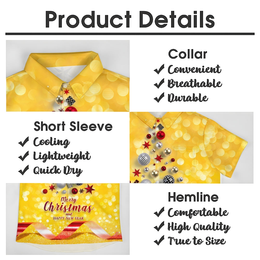 Merry Christmas Balls Christmas Tree Print Short Sleeve Shirt 2411013446
