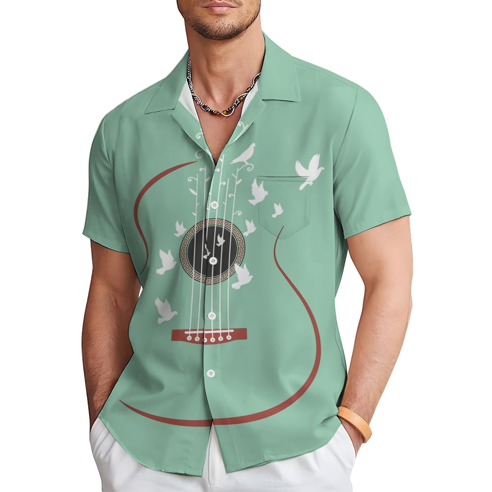 Guitar Pigeon Casual Short Sleeve Shirt 2501005311