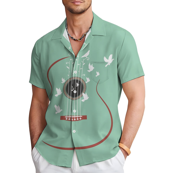 Guitar Pigeon Casual Short Sleeve Shirt 2501005311