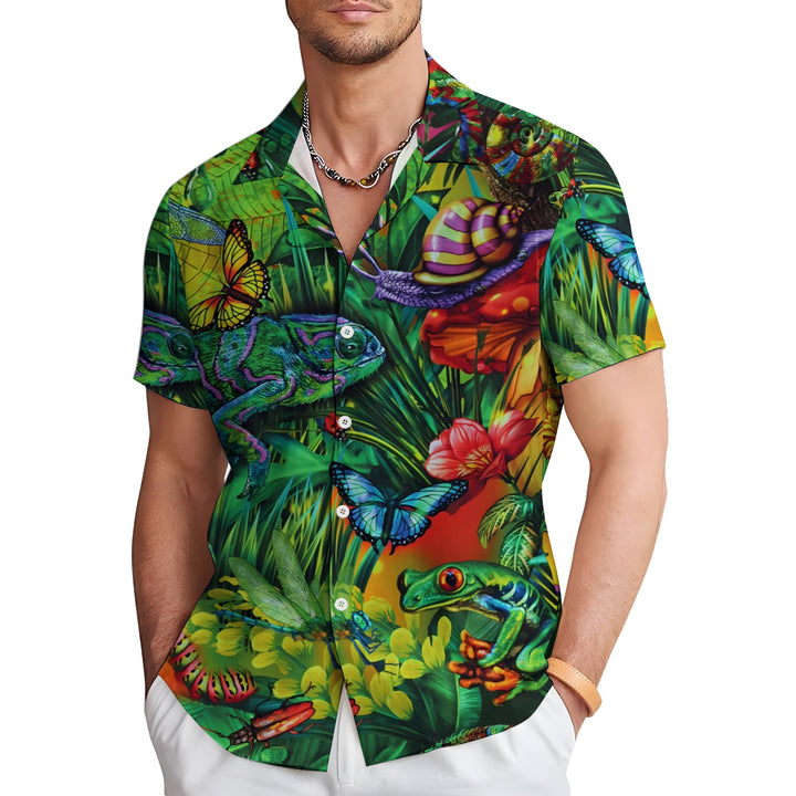 Men's Tropical Rainforest Animals Insects Casual Short Sleeve Shirt 2404000248