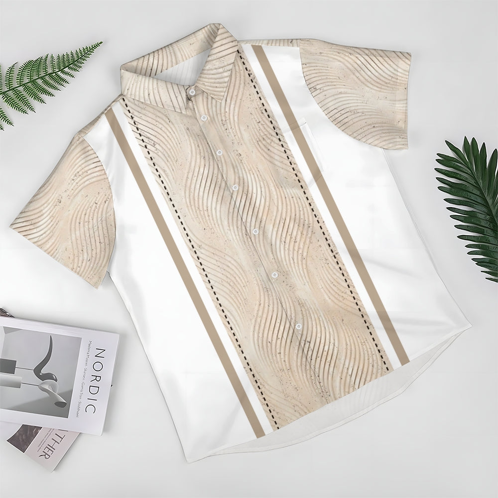 Retro Geometric Texture 3D Bowling Print Men's Button Pocket Short Sleeve Shirt 2405000266