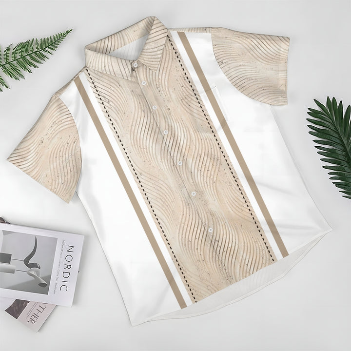 Retro Geometric Texture 3D Bowling Print Men's Button Pocket Short Sleeve Shirt 2405000266