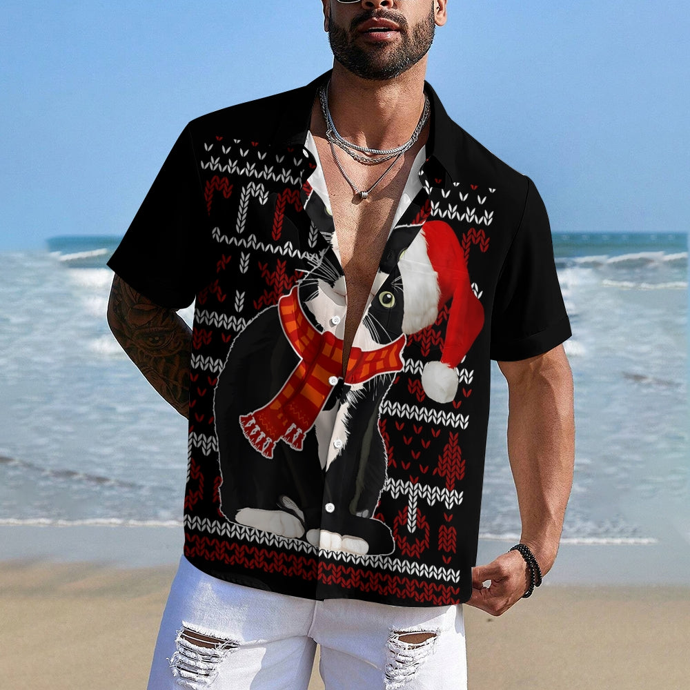 Men's Christmas Cat Casual Short Sleeve Shirt 2410001528