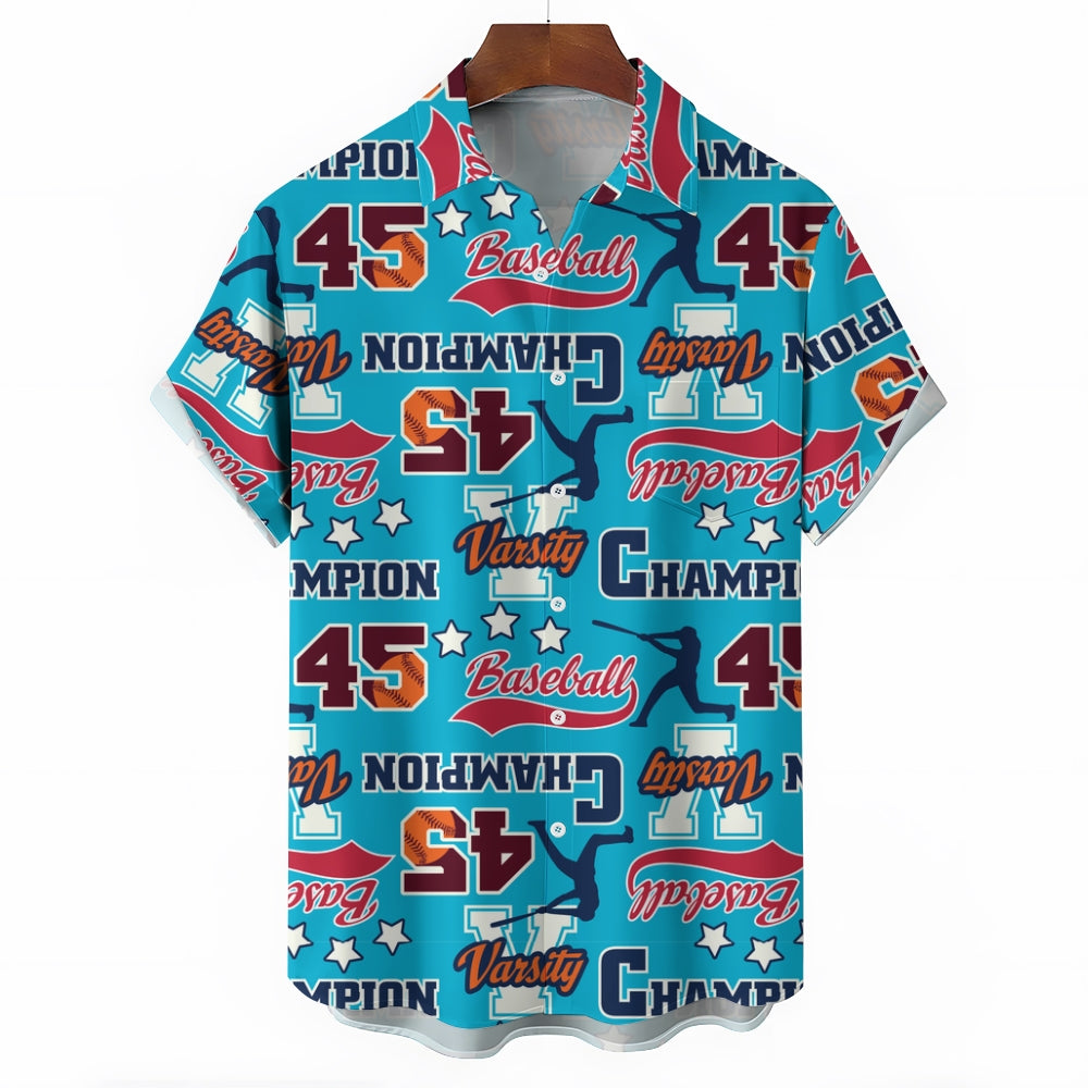 Baseball Print Casual Oversized Short Sleeve Shirt 2406003425