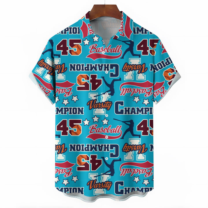 Baseball Print Casual Oversized Short Sleeve Shirt 2406003425