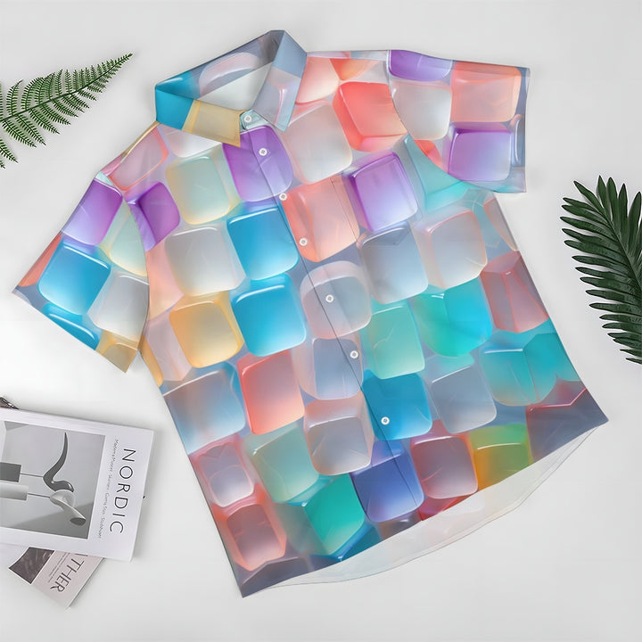 Colorful Ice Art Print Casual Short Sleeve Shirt 2411009992