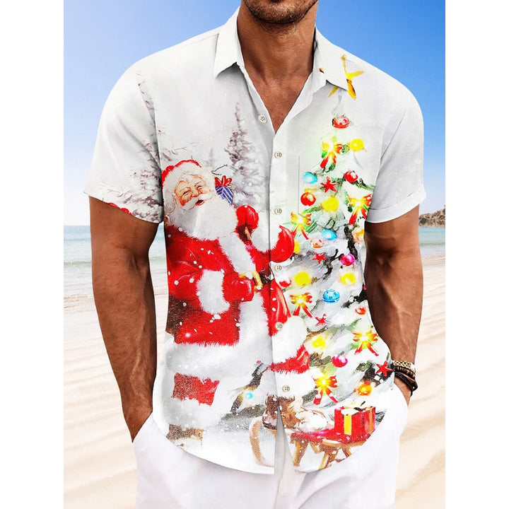 Christmas Christmas Tree Holiday Button Pocket Short Sleeve Shirt 2411009225