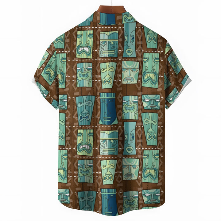 Men's TIKI Art Casual Short Sleeve Shirt 2403000911