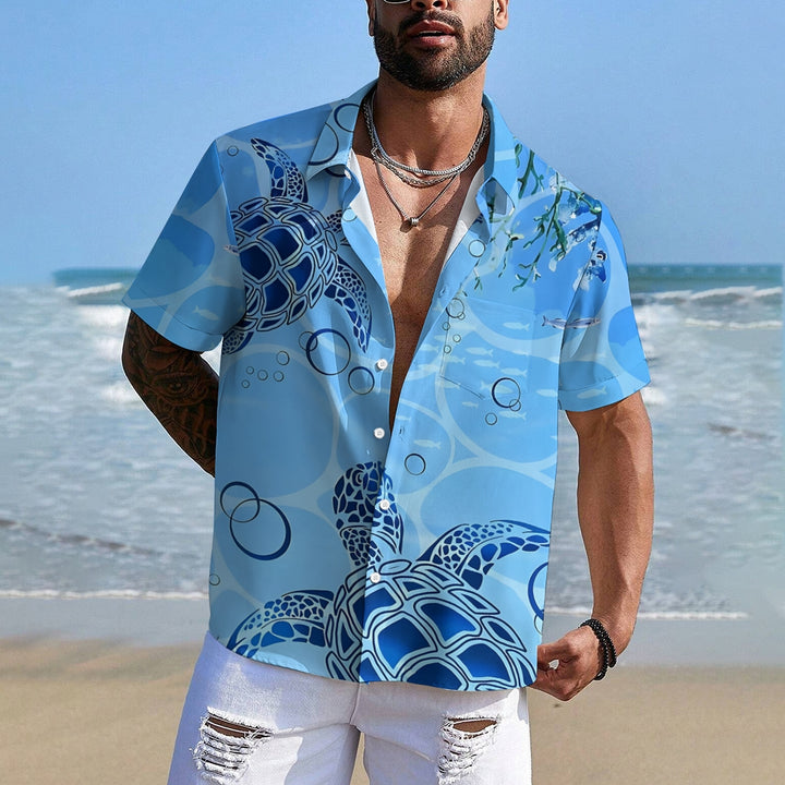 Ocean Turtle Art Print Casual Short Sleeve Shirt 2410005537