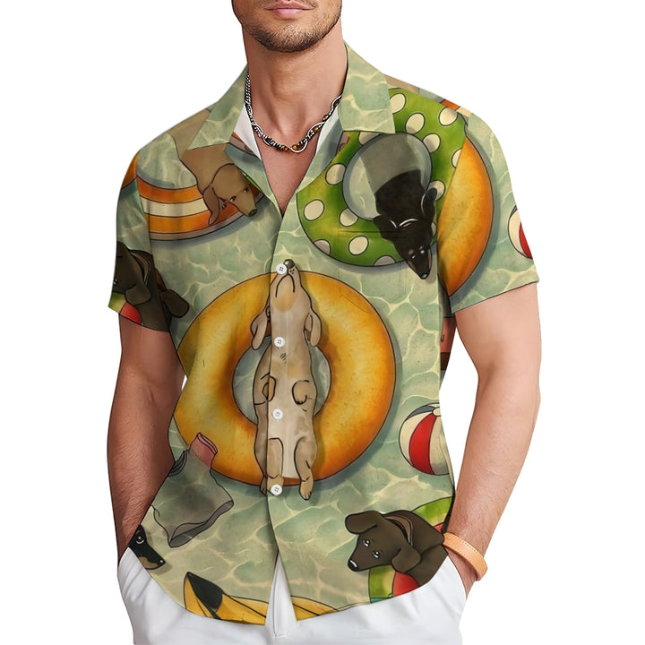 Dachshund Swimming Print Hawaiian Casual Short Sleeve Shirt 2501005326