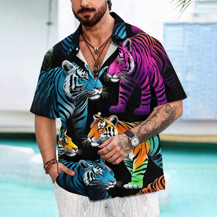 Men's Fashion Colorful Tiger Print Short Sleeve Shirt 2501002158