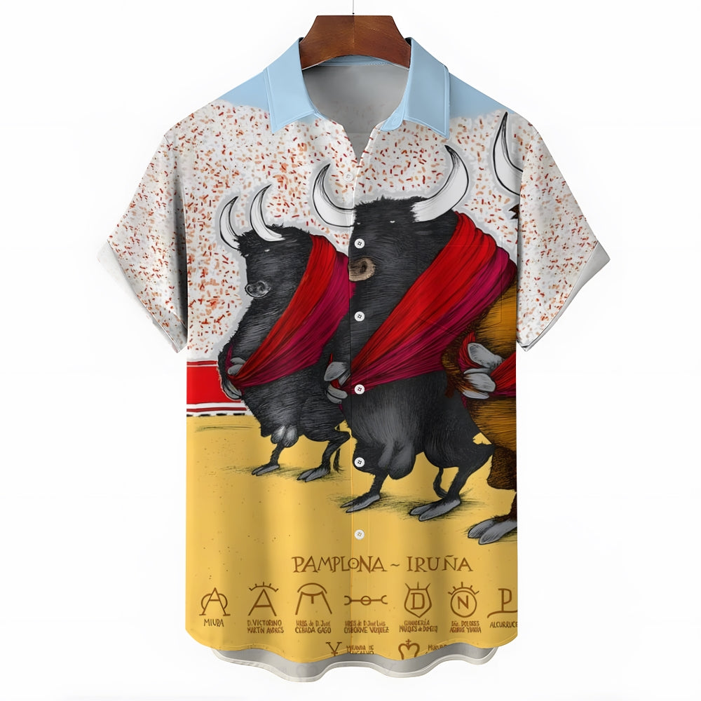 Men's Bullfighting Theme Casual Short Sleeve Shirt 2403000719