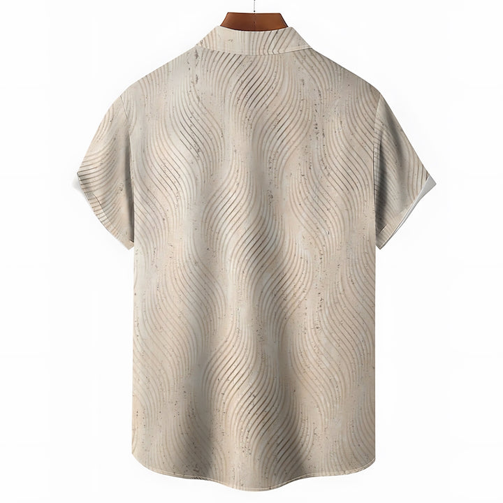 Retro Geometric Texture 3D Bowling Print Men's Button Pocket Short Sleeve Shirt 2405000266