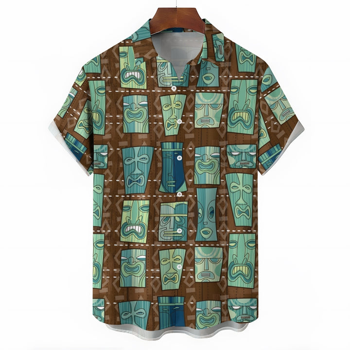 Men's TIKI Art Casual Short Sleeve Shirt 2403000911