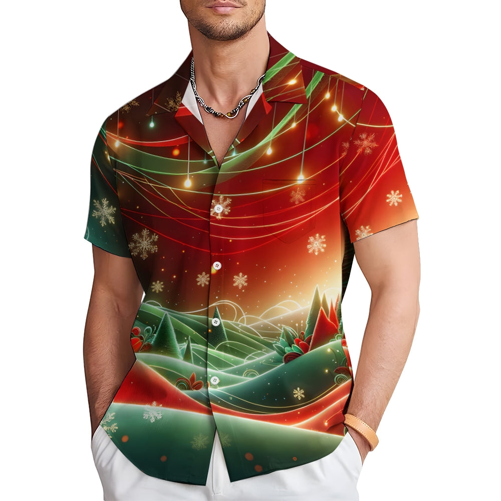 Christmas Landscape Decorative Print Casual Short Sleeve Shirt 2411011835