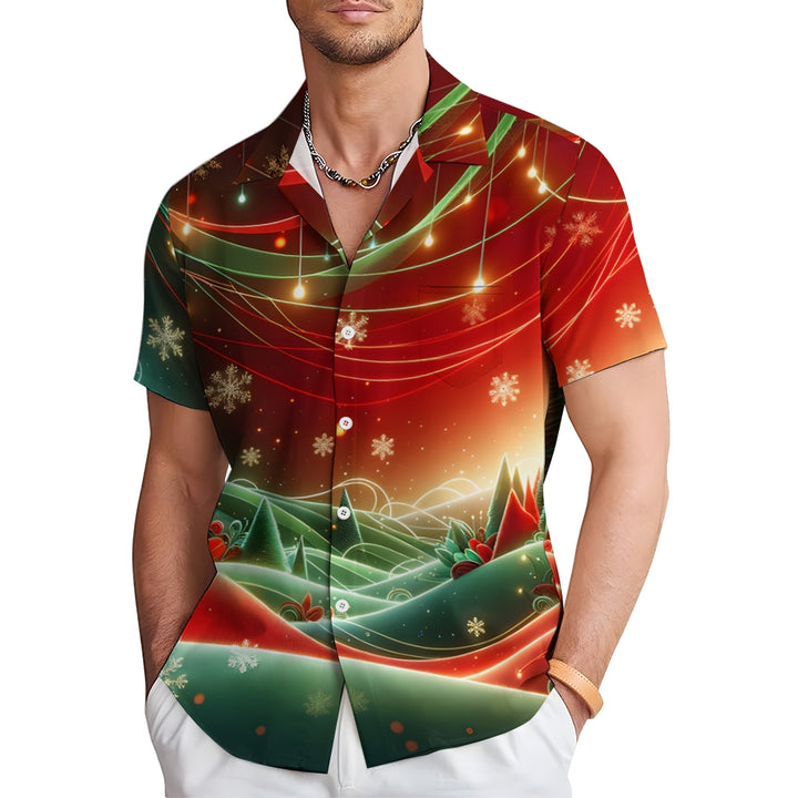 Christmas Landscape Decorative Print Casual Short Sleeve Shirt 2411011835