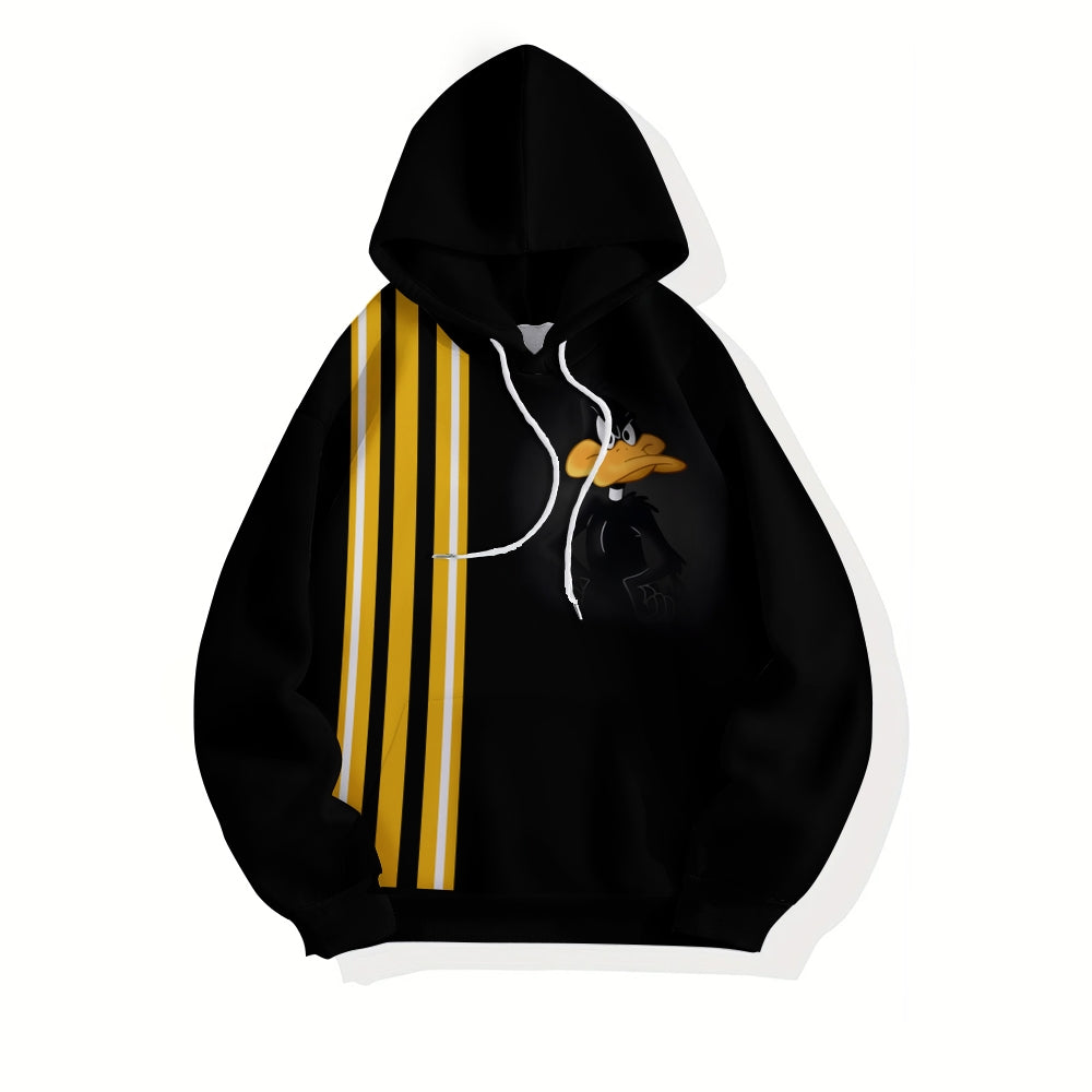 Men's Fun Cartoon Duck Stripe Print Hooded Sweatshirt
