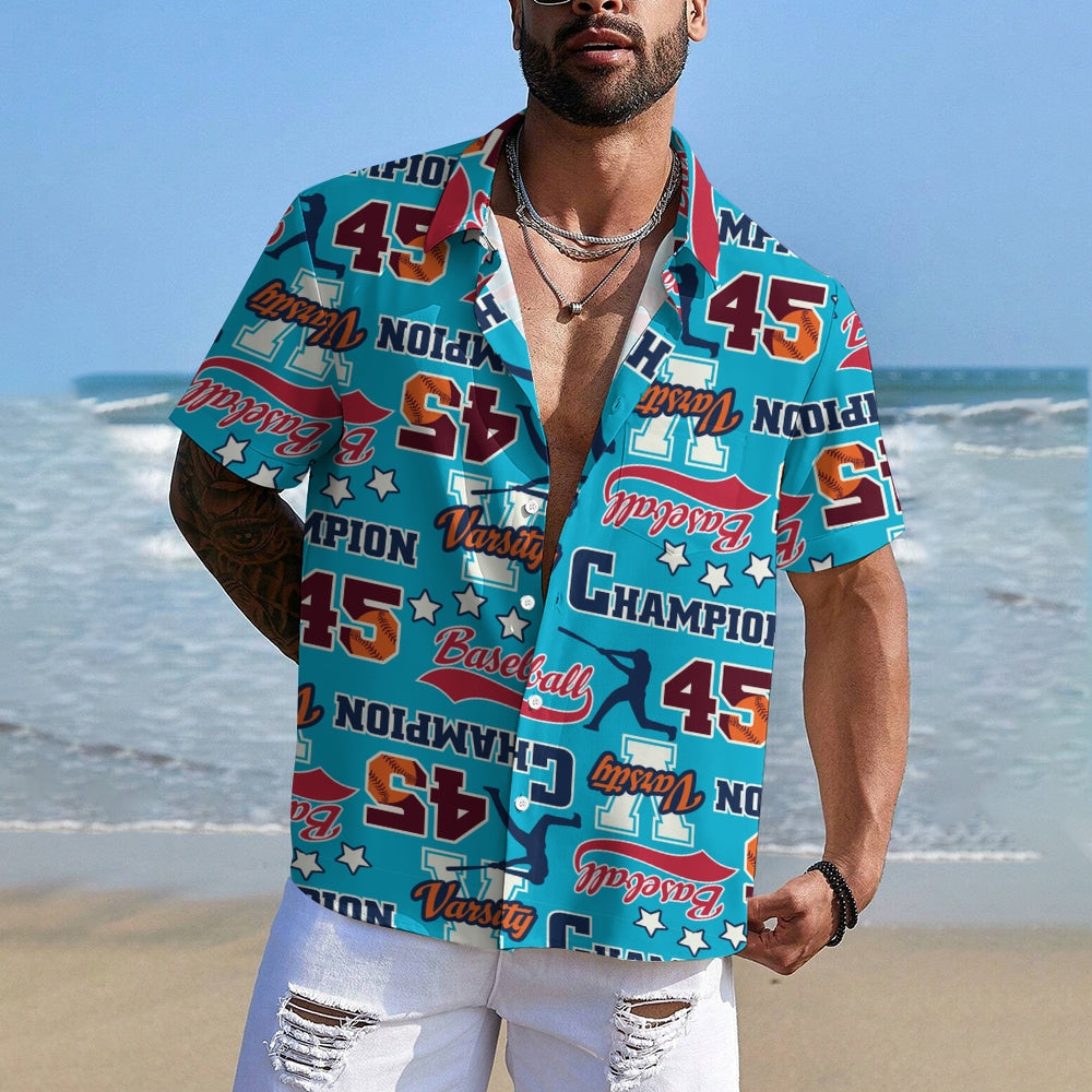 Baseball Print Casual Oversized Short Sleeve Shirt 2406003425