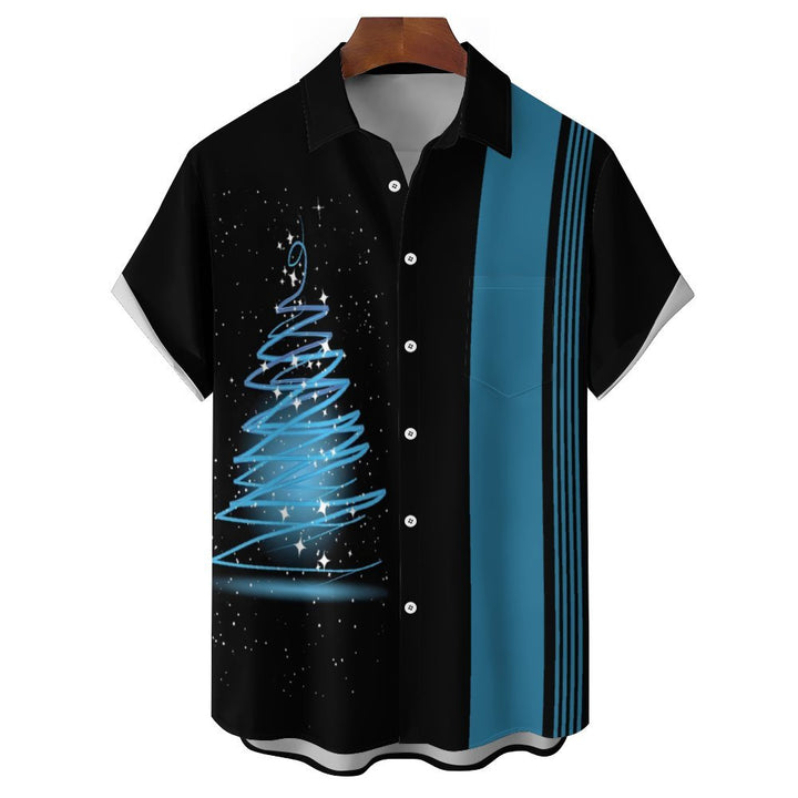 Men's Vintage Bowling Christmas Hawaiian Button Short Sleeve Shirt 2311000196