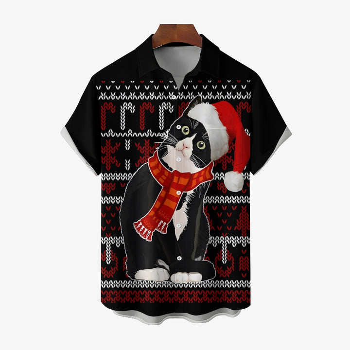 Men's Christmas Cat Casual Short Sleeve Shirt 2410001528