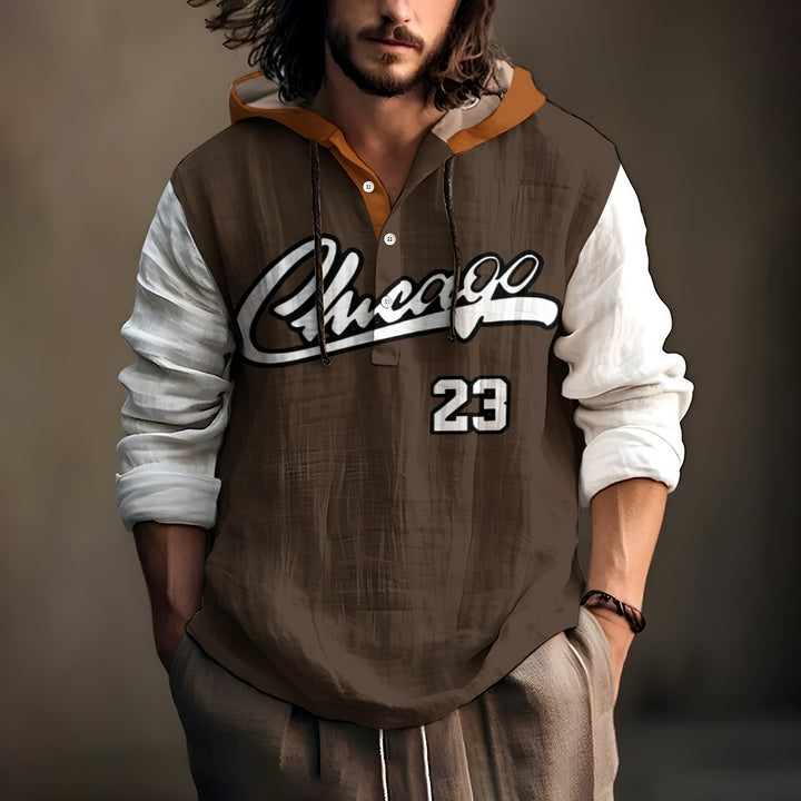 Men's Sportswear Colorful Chicago 23 Print Long Sleeve Hooded Shirt