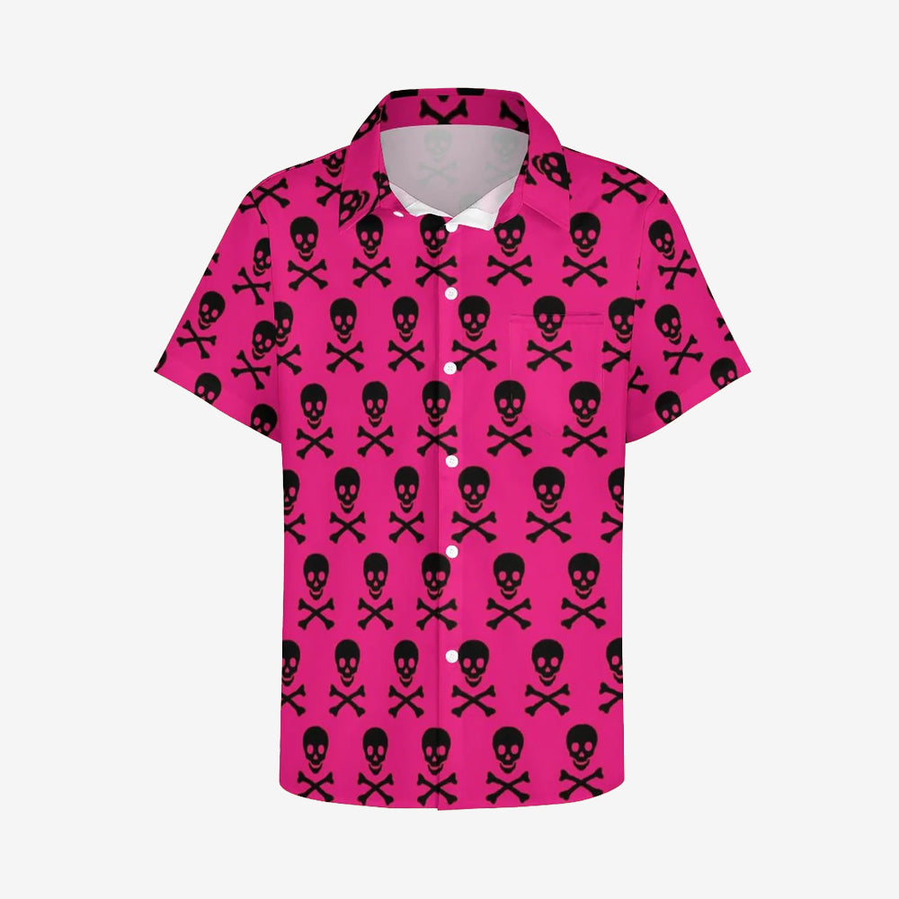 Casual Skull Print Chest Pocket Short Sleeve Shirt 2309000806
