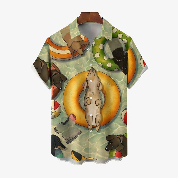 Dachshund Swimming Print Hawaiian Casual Short Sleeve Shirt 2501005326