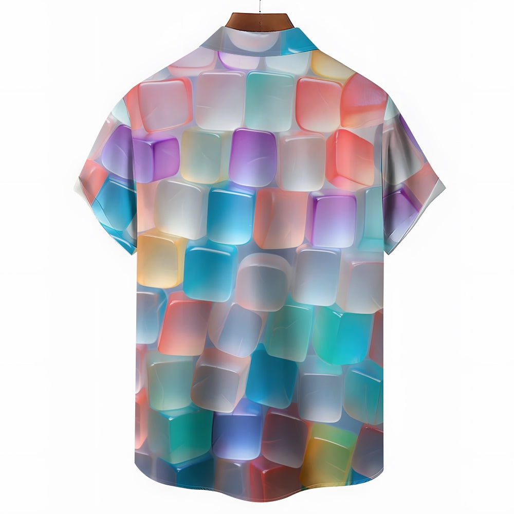 Colorful Ice Art Print Casual Short Sleeve Shirt 2411009992