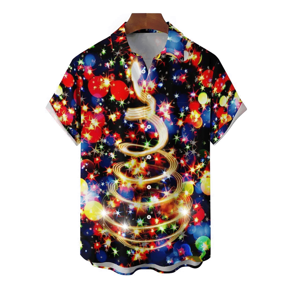 Illuminated Christmas Tree Casual Short Sleeved Shirt 2311000070