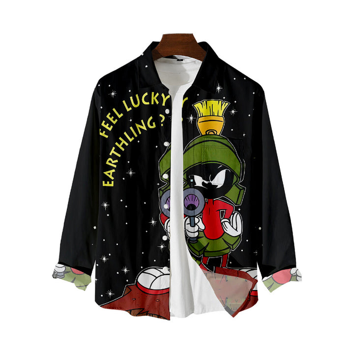 Men's Christmas Cartoon Character Print Long Sleeve Shirt 2411010362