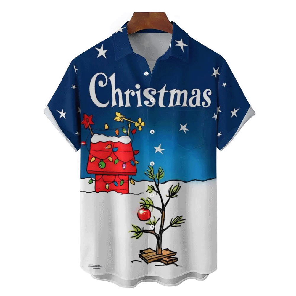 Men's Christmas Tree Holiday Blue Cartoon Art Shirts 2310000994