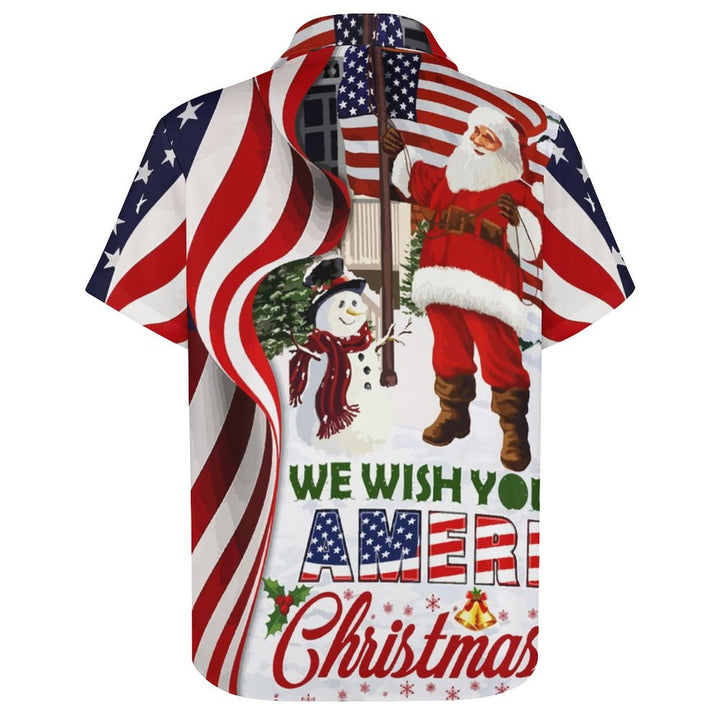 Christmas Themed Casual Printed Chest Pocket Short Sleeved Shirt 2309000567