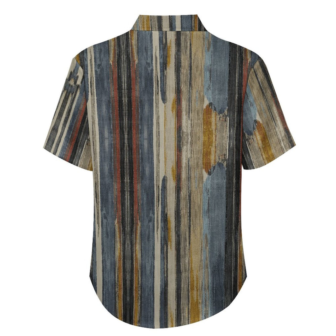 Men's Abstract Wood Print Casual Short Sleeve Shirt 2310000806