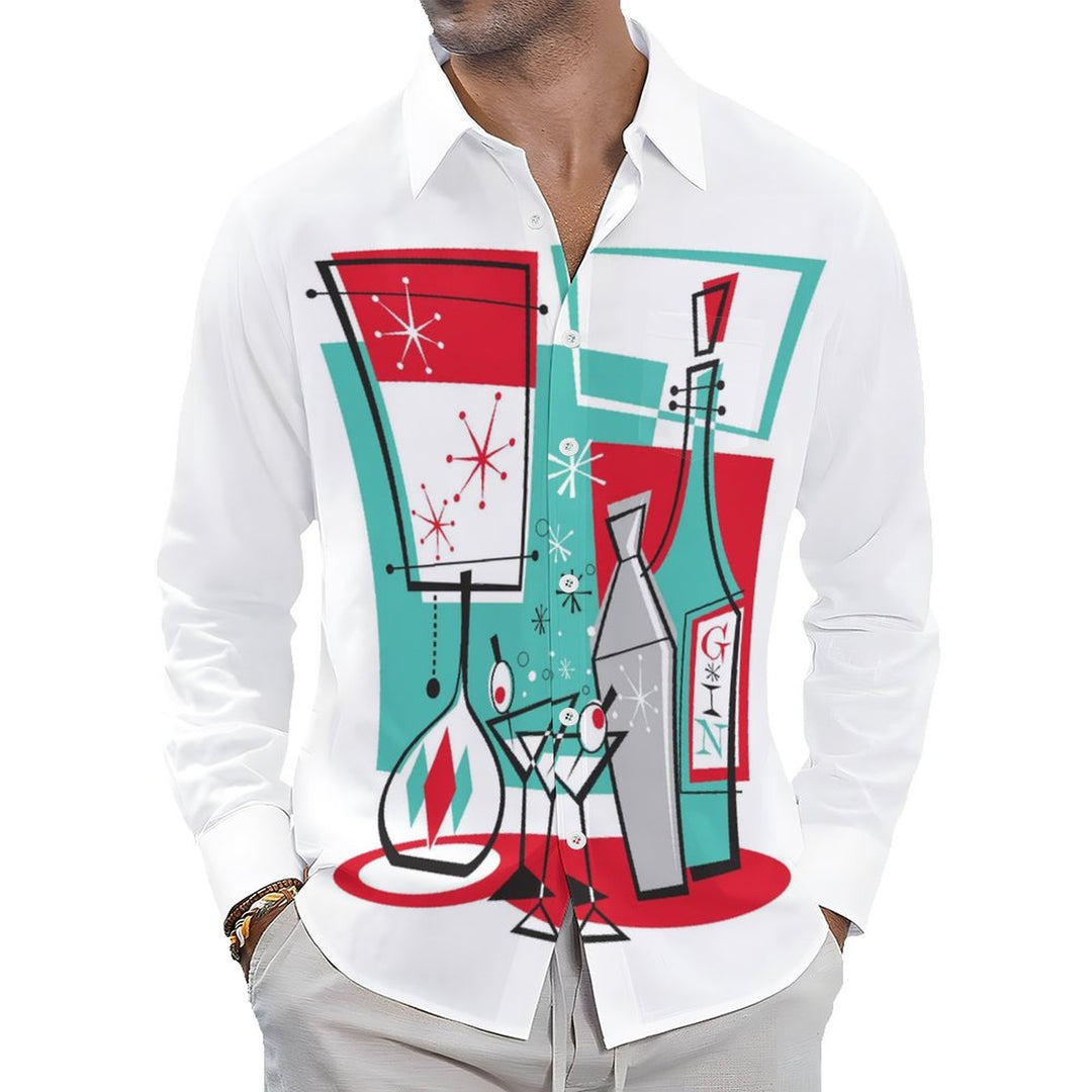 Men's Casual Cocktail Bottle Printed Long Sleeve Shirt 2312000272