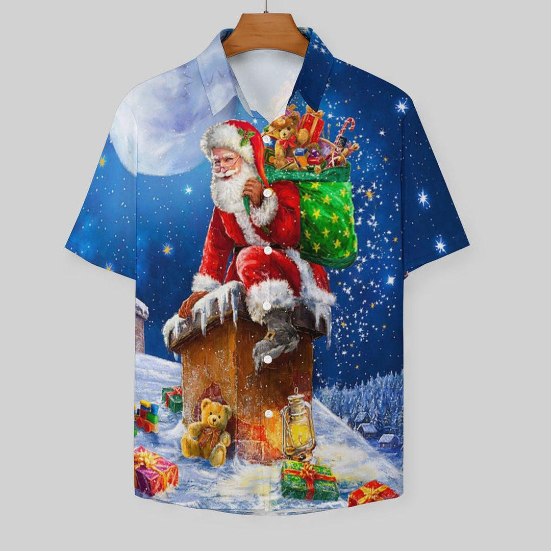 Santa Claus Loose Breast Pocket Short Sleeve Shirt 2308100357