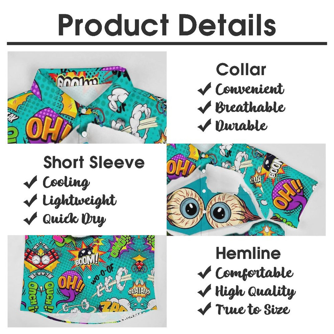 Fun Print Casual Chest Pocket Short Sleeve Shirt 2309000644