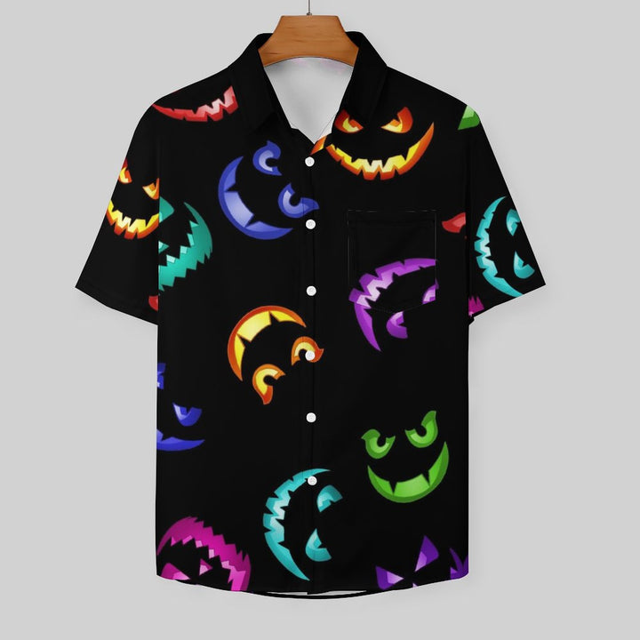 Halloween Themed Casual Chest Pocket Short Sleeve Shirt 2309000215