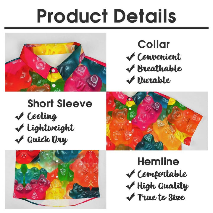 Gummy Bear Print Casual Chest Pocket Short Sleeve Shirt 2309000428