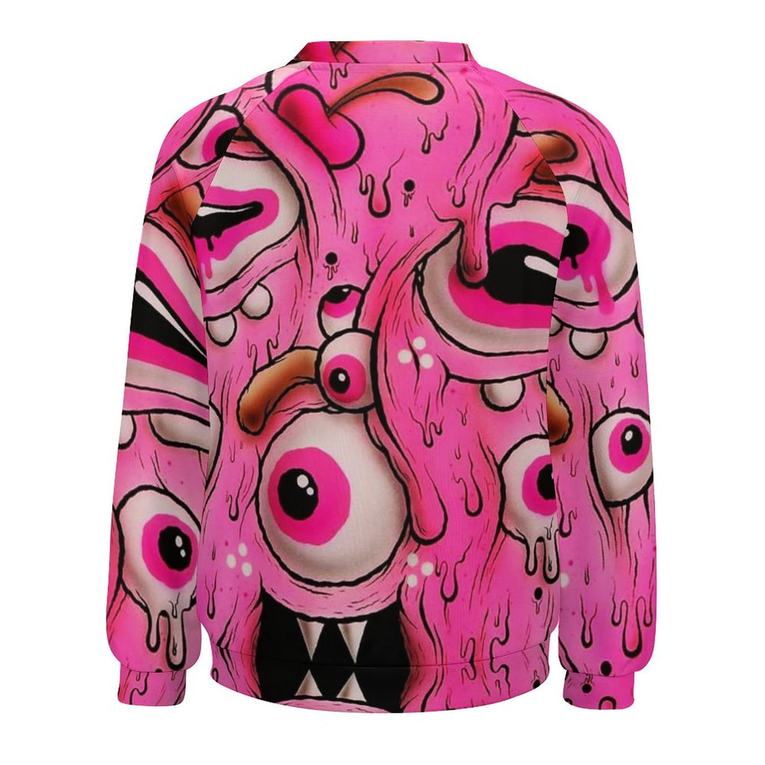 Women's Raglan Round Neck Monster Eye Print Sweatshirt 2310000546