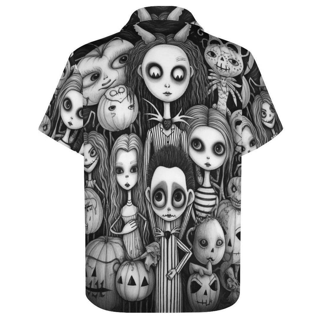 Halloween Themed Casual Chest Pocket Short Sleeve Shirt 2309000201