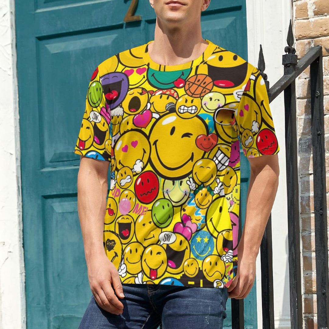 Men's Smiley Print Round Neck Casual T-Shirt 2311000179