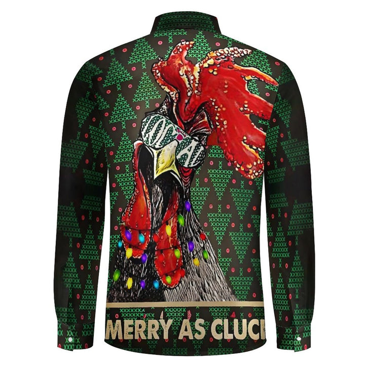 Men's Casual Colorful String Lights Rooster Printed Long Sleeve Shirt 2312000035