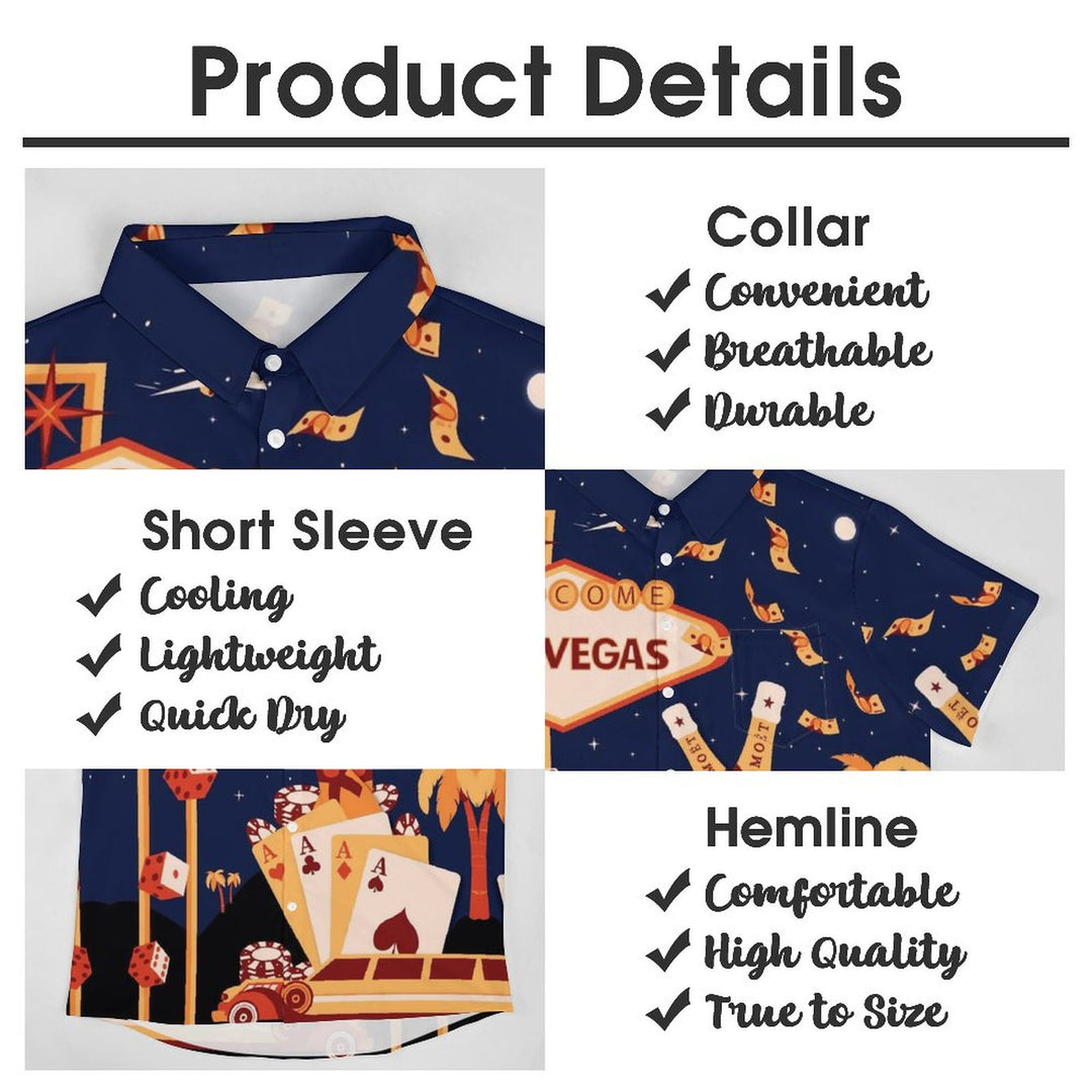 Las Vegas Casual Print Chest Pocket Short Sleeved Shirt 2309000815